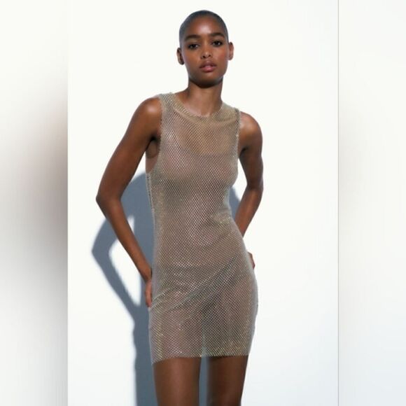 ZARA MESH RHINESTONE DRESS Crystal - Picture 4 of 13